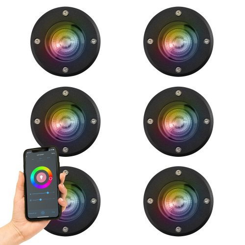 Set zwarte Grondspots LED Rond met smart WIFI LED’s