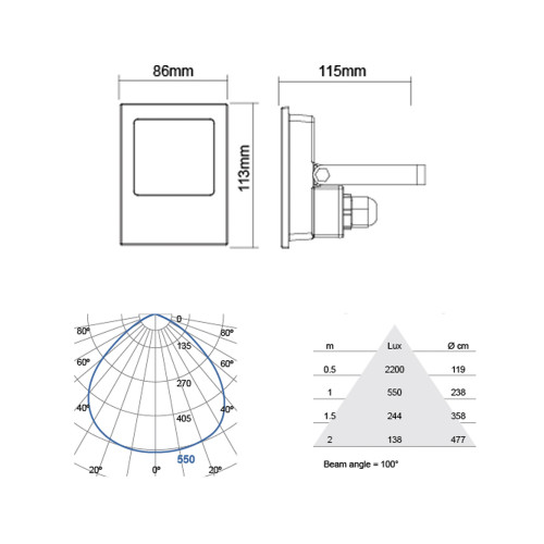 Led Floodlight 9,5w Zwart 1x 3000k