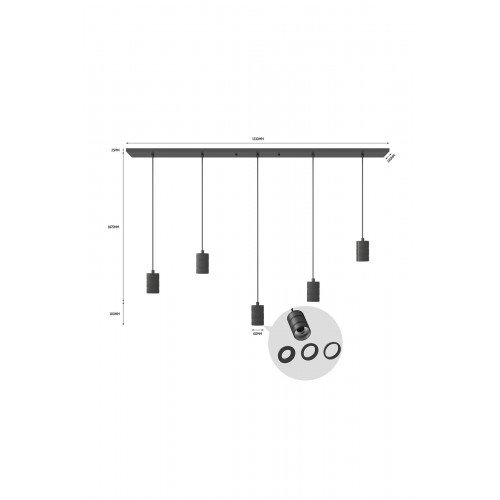Lampen pendel van Calex in rechthoekige vorm inclusief vijf E27 fittingen in de stijl industrieel en in de kleur zwart