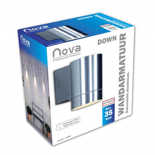 Subtiele buitenlamp nova vervaardigd van aluminium in de kleur zilver.