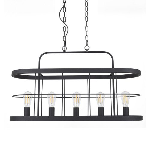 industriële kettinglamp benson in de kleur metaal zwart met vijf grote fittingen