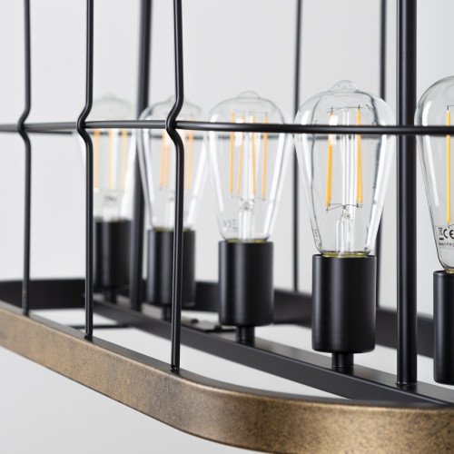 industriële kettinglamp benson in de kleur goud zwart met vijf grote fittingen