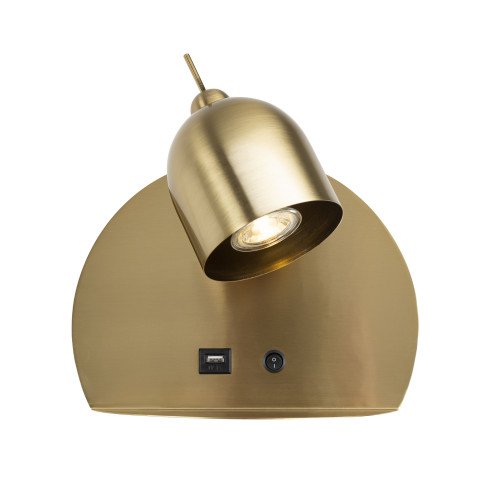gouden nachtlamp met gu tien fitting en usb poort voorzien van schakelaar