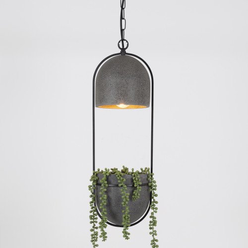 Pebble hanglamp zwart incl. plantenbakje