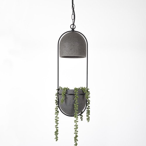 Pebble hanglamp zwart incl. plantenbakje