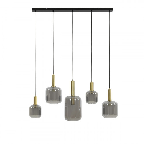 Hanglamp Lekar 5-lichts zwart antiek brons smoke glas
