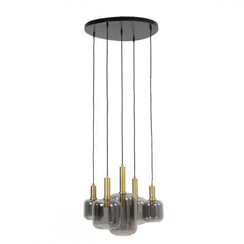 Hanglamp Lekar 5-lichts Rond zwart antiek brons smoke glas