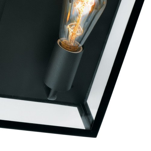 Plafondlamp stijlvol strak modern design, vierkant rvs frame met zwarte poedercoating, heldere beglazing, lichtbronnen 2 x e27 zichtbaar, ook als wandlamp op te hangen