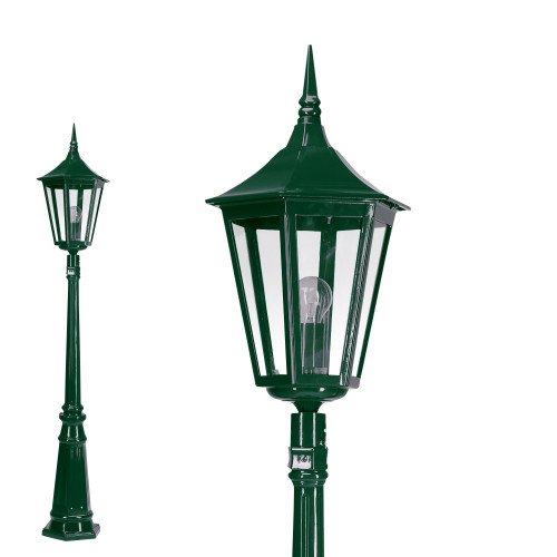 lantaarn voor in de tuin in de kleur groen en zwart met grote fitting terraslamp