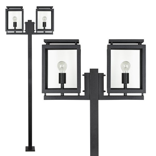 Strakke staande tuinlamp Vecht 2-lichts zwart tuinlantaarn met twee E27 Fitting (KS-Verlichting)