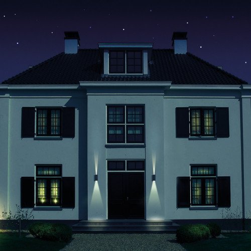 Up-Down LED wandspot Channel LED, aluminium wandspot met antraciet afwerking, voorzien van geïntegreerd led en met de shutters zijn de lichtbundels instelbaar 