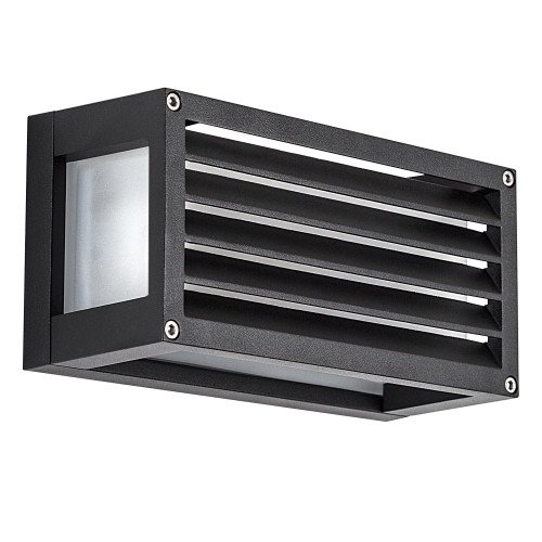 Moderne buitenmuur verlichting, wandlamp Bars, matzwart frame met lamellen, matte beglazing, e27 fitting niet zichtbaar in de buitenlamp, merk KS Verlichting