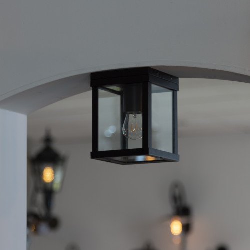 Buiten plafond lamp zwart frame met heldere glazen industrieel karakter stijlvol zwarte plafondverlichting KS plafondlamp Jersey