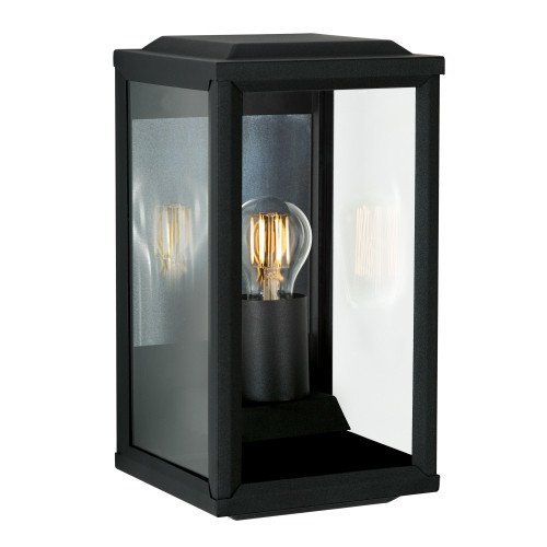 Buitenlamp box design met zwart frame wandlamp voor buiten met  vlakke achterzijde, reflector, helder glas merk KS Verlichting