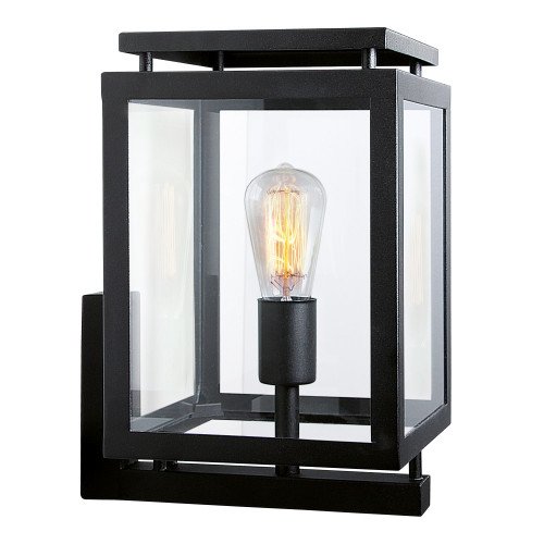 Zwarte wandlamp De Vecht met helder glas en sensor LED-lichtbron