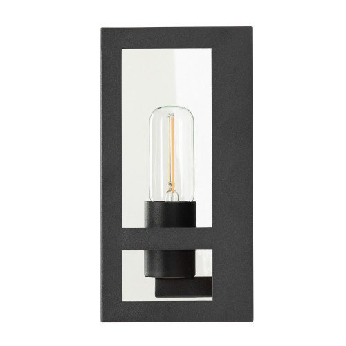 Wandlamp zwart voor buiten,  buitenlamp met zwart frame, helder glas, vlakke achterzijde, E27 fitting, urban stijl gevelverlichting