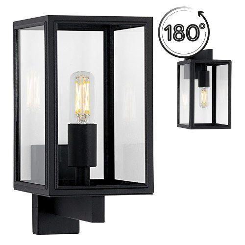 Buitenlamp zwart frame heldere beglazing, moderne wandlamp voor buiten, Soho met e27 fitting