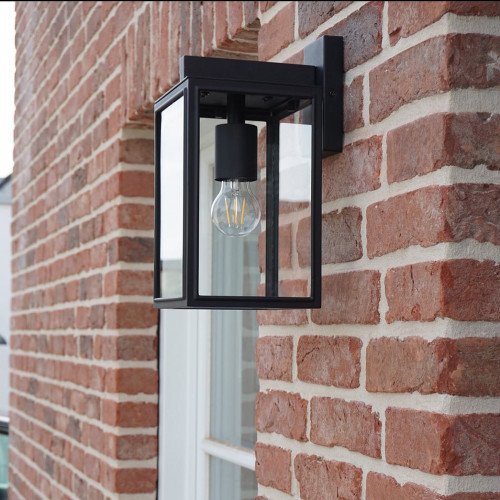 Buitenlamp zwart frame heldere beglazing moderne wandlamp voor buiten Soho hangend