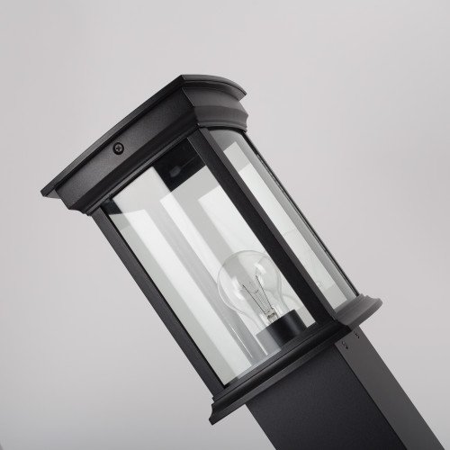 Buitenlamp Staand Zwart Carlton Terras, strak klassieke tuinlamp 80cm hoog, rechthoekige lantaarnkap met helder glazen, E27 fitting, mooie tuinverlichting