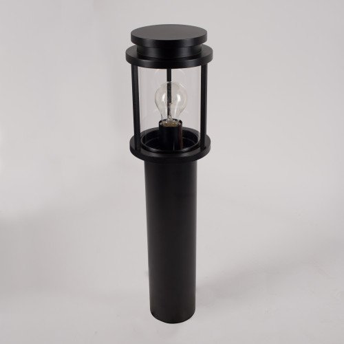 Staande zwarte buitenverlichting, tuinlamp Sydney terras, strak moderne buitenverlichting, ronde lantaarnkap en paal
