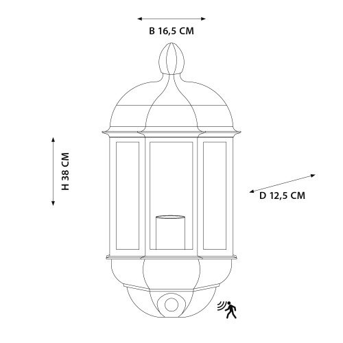 Buitenlamp Verona muurlamp met sensor zwart aluminium in klassieke stijl