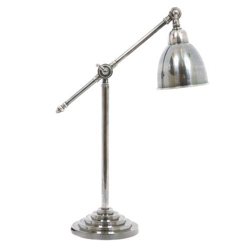 Zilveren tafellamp Berkley bureaulamp met ronde voet en kap en verstelbare stangen