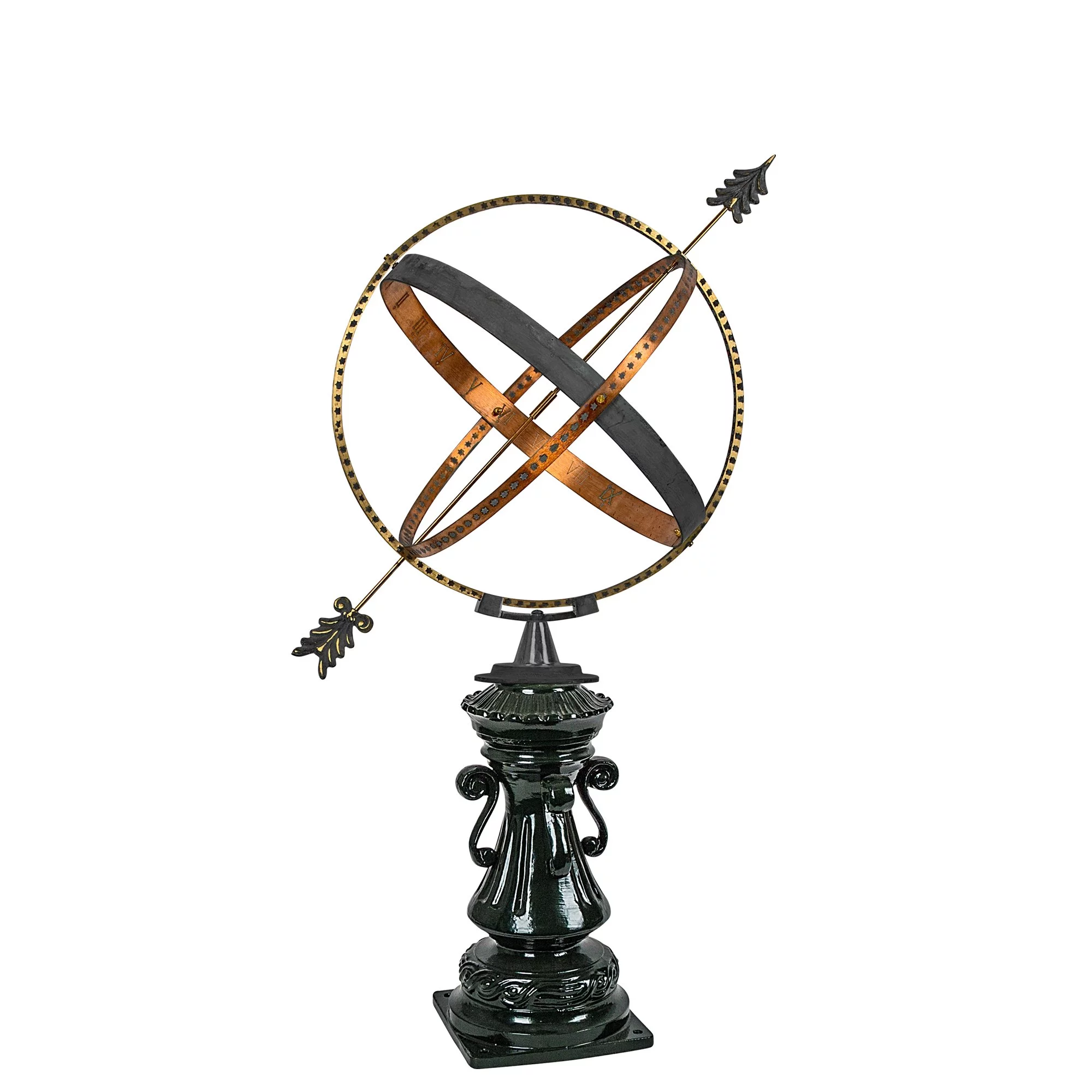 Relaxdays zonnewijzer tuin, antiek design, weerbestendig, tuindecoratie, bodemmontage, 30 cm, gietijzer, patina, groen