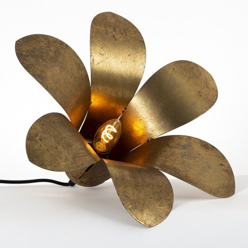Dheli, een trendy goudkleurige bureaulamp/ dressoirlamp.