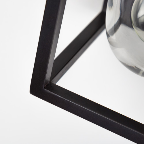Wandlamp Fitzroy zwart strak stijlvol modern klassiek box design verlichting voor binnen of buiten aan de wand, brons frame stolpglas vlakke achterzijde