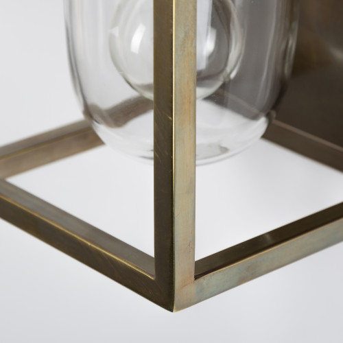 Wandlamp Fitzroy antiek messing, klassiek box design met stolpglas, e27 fitting, wandverlichting met een luxueuze uitstraling, exclusieve verlichting voor aan de wand