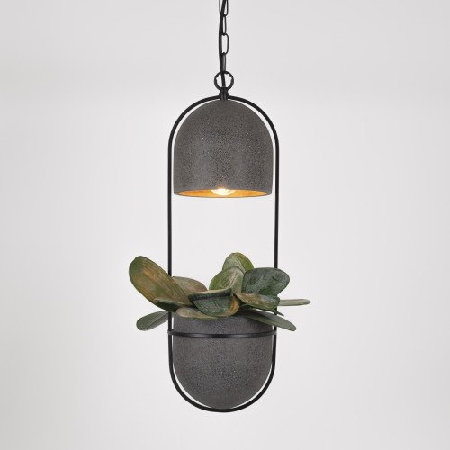 Pebble hanglamp zwart incl. plantenbakje