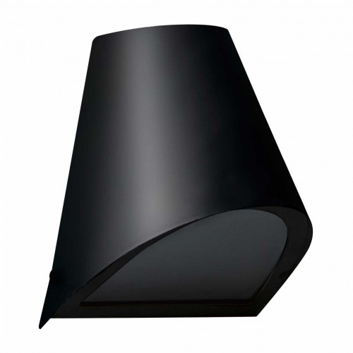 Moderne buitenlamp, zwarte downlighter, rond vormgegeven lichtuitval naar beneden, mooi zacht strijklicht, gegalvaniseerd staal met een zwarte afwerking