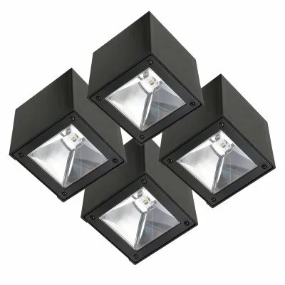 Set 4 stuks Vierkante Solar wandlamp zwart Cube |
