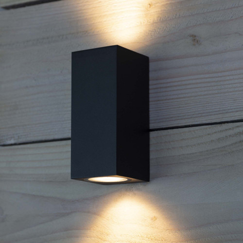 Kubus wandspot zwart, moderne wandverlichting voor buiten, up en downlighter, 2 lichtbundels, buitenlamp van het merk KS Verlichting