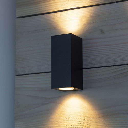 Kubus wandspot zwart, moderne wandverlichting voor buiten, up en downlighter, 2 lichtbundels, buitenlamp van het merk KS Verlichting