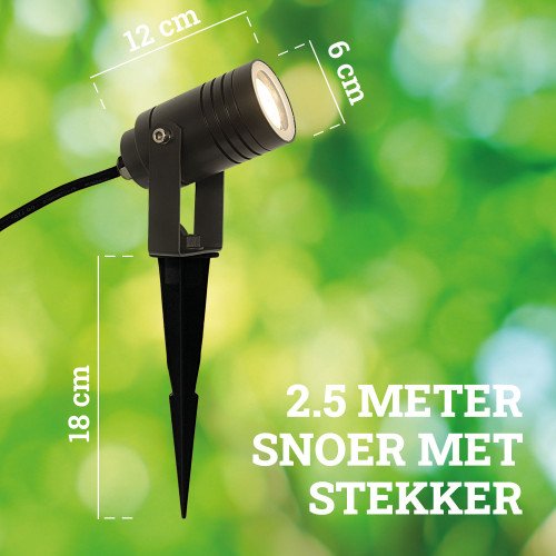 Tuinspot Beamy S zwart met grondspie snoer en stekker gemakkelijk te plaatsen tuinverlichting van KS Verlichting 