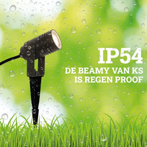 Tuinspot Beamy S zwart met grondspie snoer en stekker gemakkelijk te plaatsen tuinverlichting van KS Verlichting 