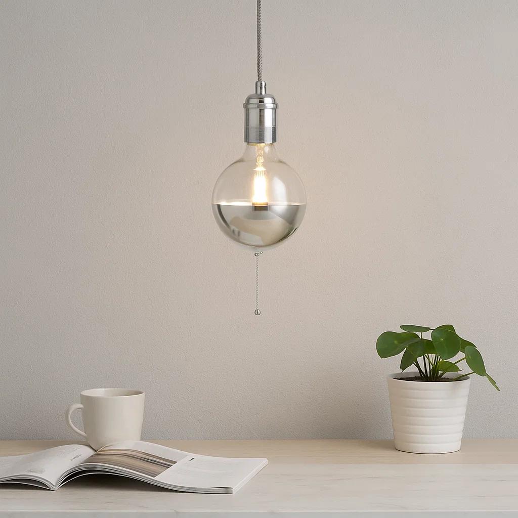 Byron antiek zilver hanglamp - pendel aluminium E27 textielkabel 500 cm