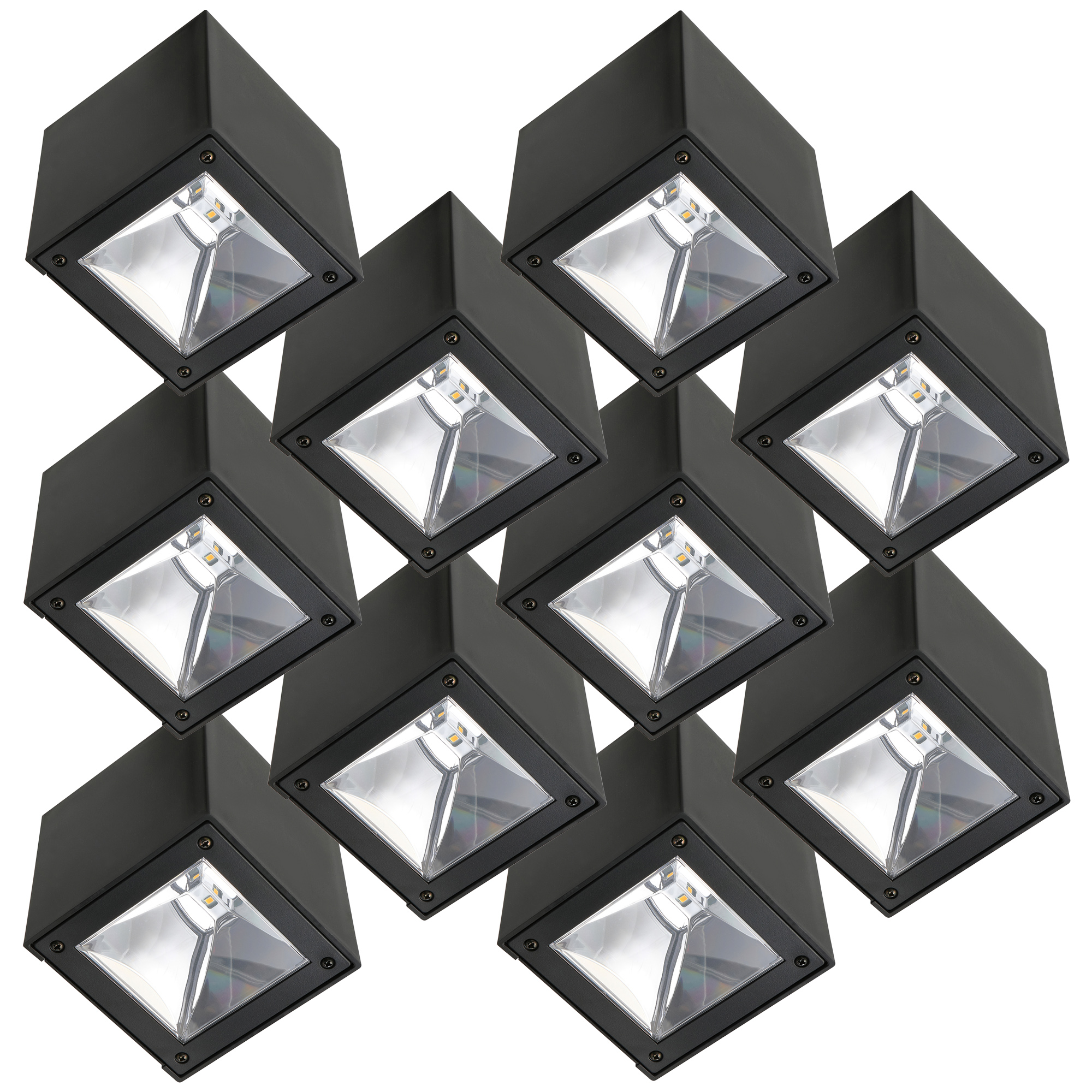 Set 10 stuks LED Solar Cube wandlamp zwart vierkan...